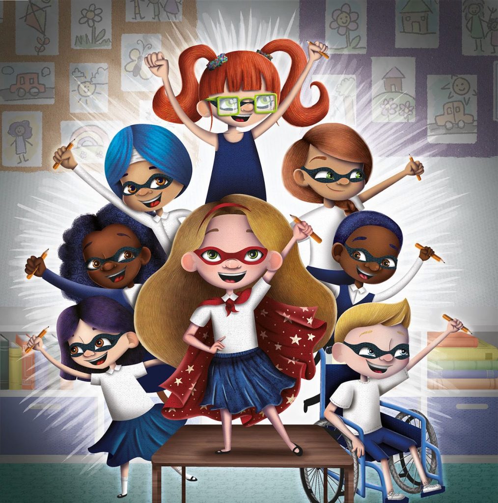 Super Max and her classmates beating the Math Menace