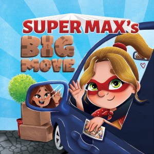 Image of Super Max's Big Move cover image. Image includes a female child waving out the car window at her friend who is reflected in the side mirror.